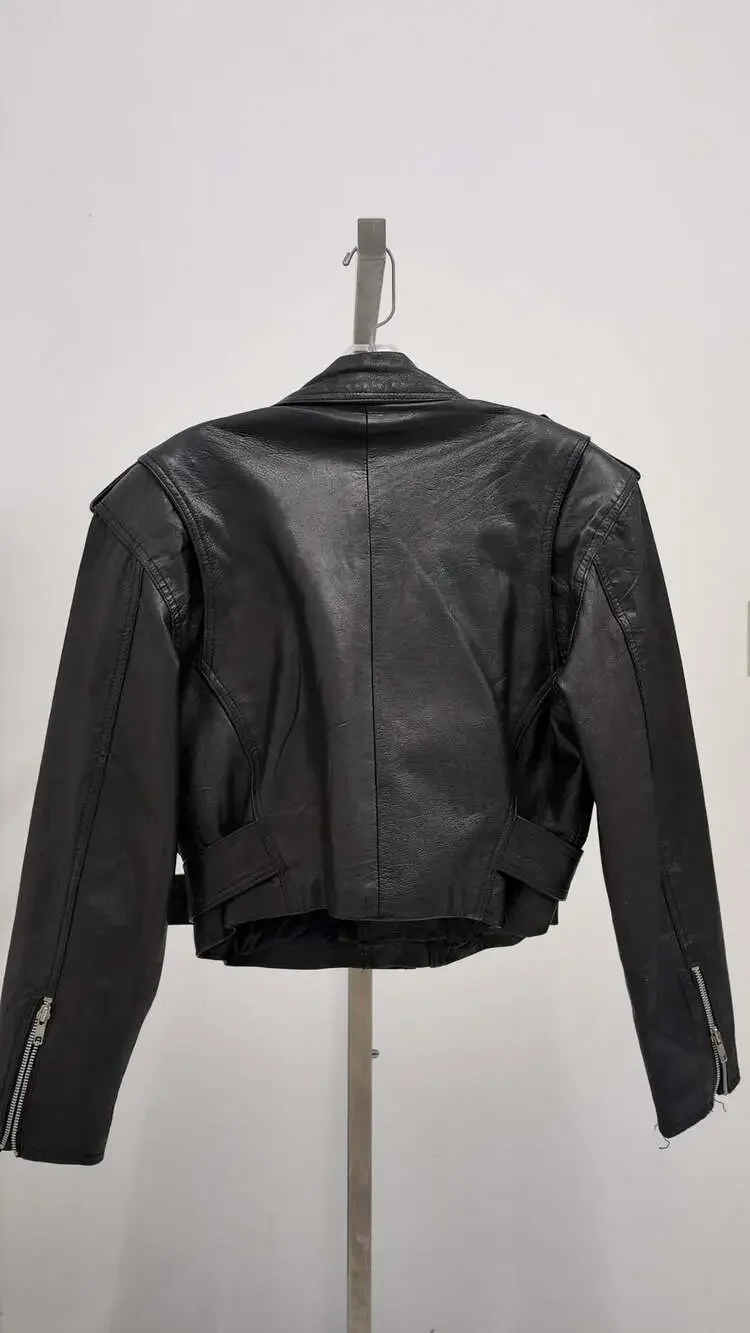 Vintage First Genuine Leather Thinsulate Lined Biker Jacket - Black (Size M) - Picture 3 of 3